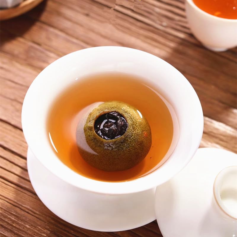 Guangdong Puerh Tea Small Green Citrus Pure Sun Ripe Tea Chen Pei Tangerine Tea 500g / 17.63oz (250g*2) Chinese Black Tea Cooked Tea 广东普洱茶小青柑纯日晒生晒熟茶陈皮桔普茶桔子茶500克礼盒装茶
