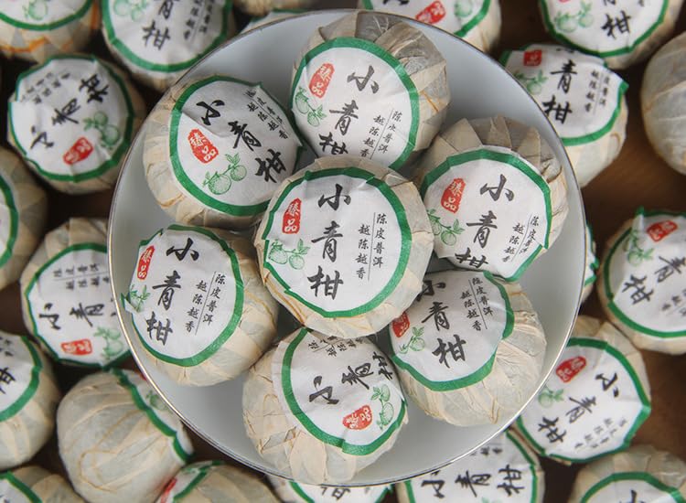 Natural and Additive-free Xinhui Old Tree Sun-dried Small Green Citrus Small Green Citrus Puerh Tea 500g Palace Citrus Puerh Tea Xiaoqinggan 新会老树日晒小青柑小青柑普洱茶 宫廷柑普茶500克