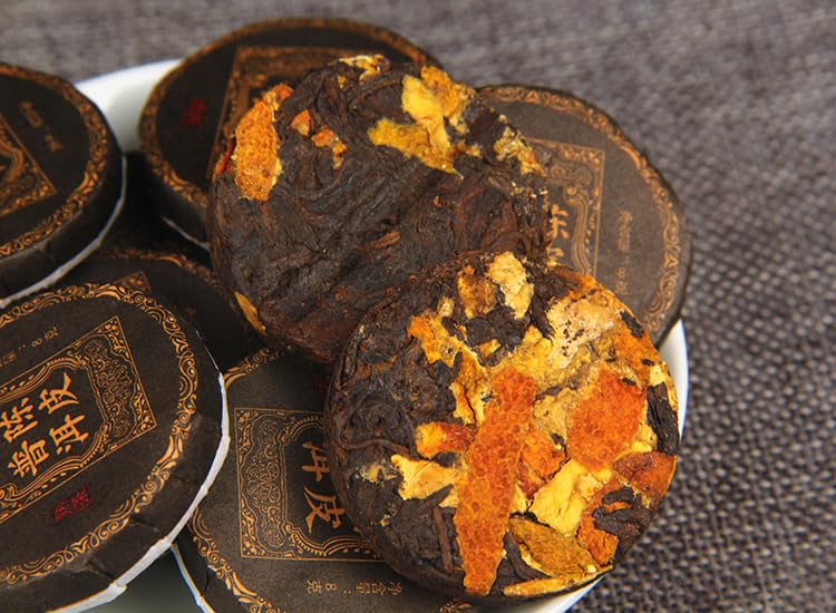 Natural Chenpi Puerh Tea Small Tuo Cha Cake Yunnan Chenpi Ripe Tea 500g Black Tea Small Jade Cake Aged Citrus Puerh Tea Sweet and Smooth 陈皮普洱茶小沱茶饼云南陈皮熟茶叶黑茶小玉饼陈年柑普茶500g