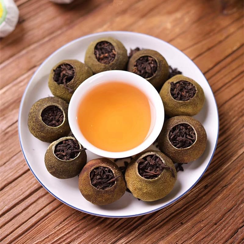 Guangdong Puerh Tea Small Green Citrus Pure Sun Ripe Tea Chen Pei Tangerine Tea 500g / 17.63oz (250g*2) Chinese Black Tea Cooked Tea 广东普洱茶小青柑纯日晒生晒熟茶陈皮桔普茶桔子茶500克礼盒装茶