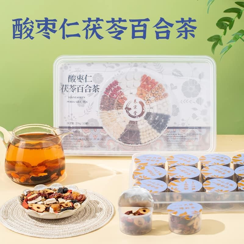 Sour Date Lily Tea 15 Cans/box Sleeping Tea Wellness Small Can 270g (9.52oz) Combination Chinese Herbal Tea 酸枣仁茯苓百合茶 15罐/盒晚安睡茶养生小罐茶