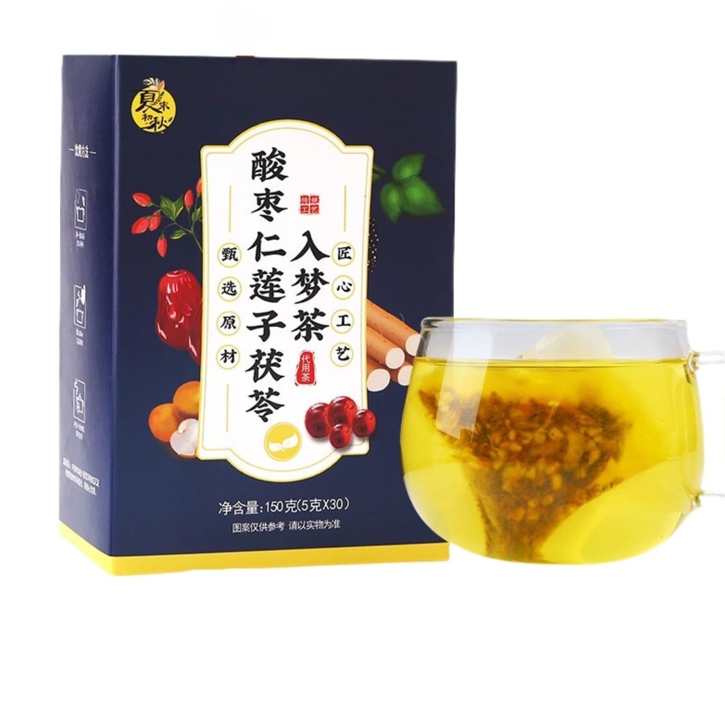 Herbal Tea Sour Date Tea Dream Tea 5.29oz Good Night Dream Health Tea Mix Class Combination Bag Tea 150g/box 酸枣仁莲子茯苓入梦茶养生茶叶混合类组合袋泡茶