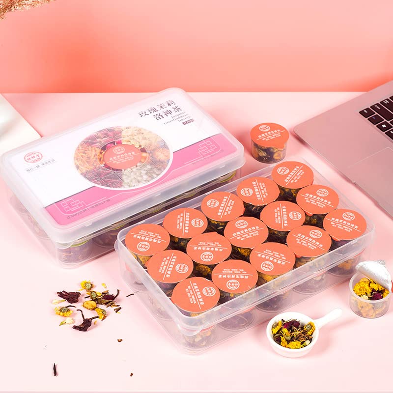 Rose Jasmine Natural Roselle Flower Tea 105g (3.70oz) 15 Cans of Health Tea Flower Tea Small Cans of Tea Bags Combination Chinese Herbal Tea 玫瑰茉莉洛神茶 15罐装养生茶 花茶 代用茶小罐装茶包