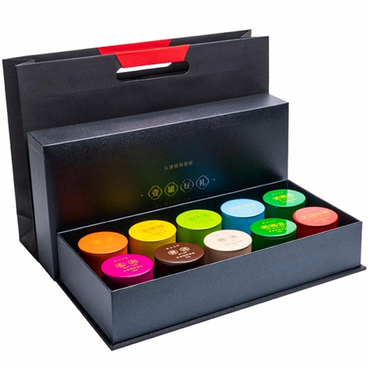Chinese 10 Famous Tea 10 Small Cans Gift Box Black Tea, Green Tea, Oolong Tea, Puerh Tea and More 10 Kinds of Tea Combination 10小罐礼盒装红茶绿茶乌龙茶