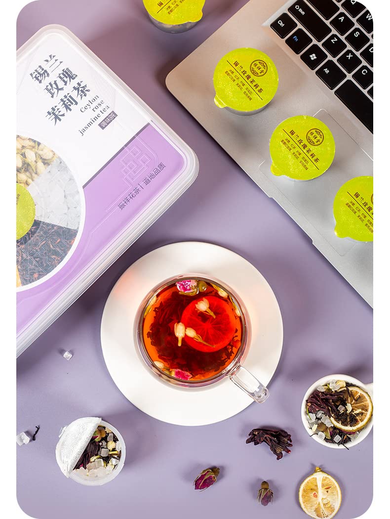 Rose Jasmine Tea 30 Small Cans Individually Packed Tea 375g (13.22oz) Flavored Black Tea Fruit Tea Lemon Tea Combination Chinese Herbal Tea 玫瑰茉莉茶30小罐独立装茶调味红茶果茶柠檬玫瑰茉莉茶