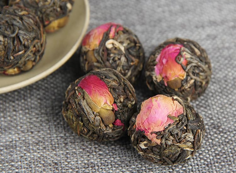 Premium Herbal Pu'er Rose Tea Dragon Pearl Pu'er Small Tuo Tea Ancient Tree Tea Pure Material Raw Tea Green Tea 手工花草普洱玫瑰花茶龙珠手工普洱小沱茶古树茶纯料生茶