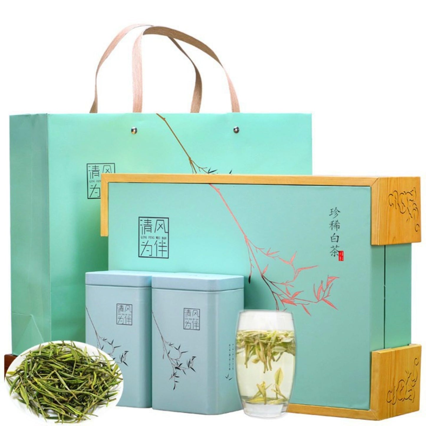 Premium China Bright Green Tea White Tea Gaofeng Type White Tea Taste Fresh Magnolia Flower Scented Tea Gift Boxed 明前绿茶白茶高凤型白茶滋味鲜爽玉兰花香茶礼盒装250克茶叶
