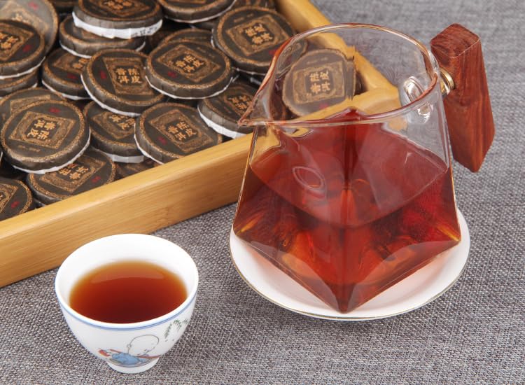Natural Chenpi Puerh Tea Small Tuo Cha Cake Yunnan Chenpi Ripe Tea Black Tea Small Jade Cake Aged Citrus Puerh Tea Sweet and Smooth 陈皮普洱茶小沱茶饼云南陈皮熟茶叶黑茶小玉饼陈年柑普茶500g