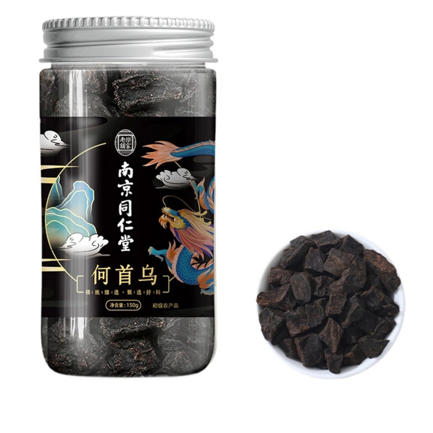 Zhi HeShou Wu 150g (5.29oz) Nine Steamed Nine Sun He Shou Wu Slices Oolong Tea Bulk Natural Canned Tea Chinese Herbal Medicine 制何首乌九蒸九晒何首乌片乌发茶散装罐