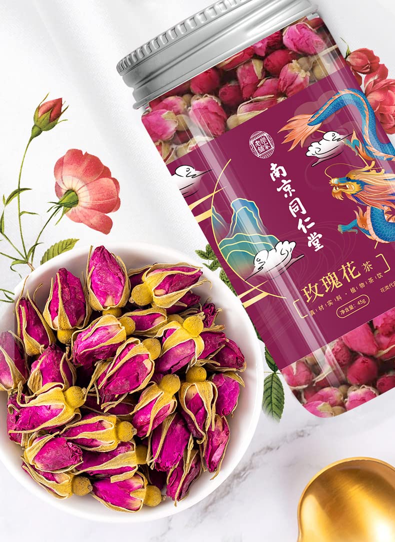 Natural Premium Rose Wellness Tea Herbal Tea R Non-GMO and Vegan-Sugar freeRose Bottle 1.58oz/45g Combination Flower Tea 玫瑰花养生茶重瓣玫瑰瓶装