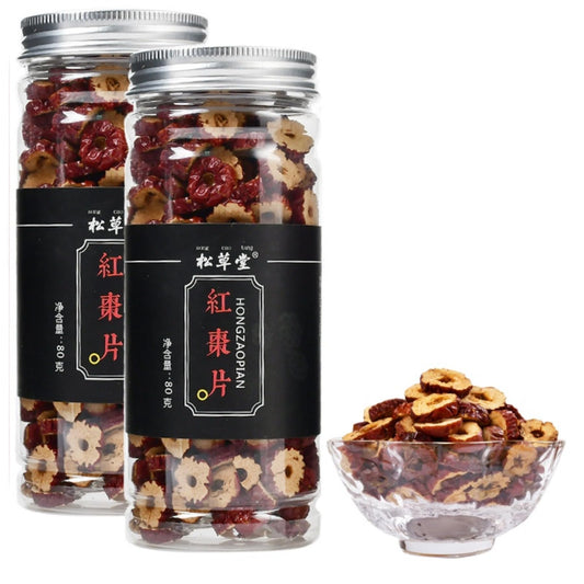 Dried Red Date Slices Herbal Tea 2.82oz Non-GMO and Vegan Red Date Slices Red Date In Water and Tea 80g Chinese Health 红枣片罐装无核红枣