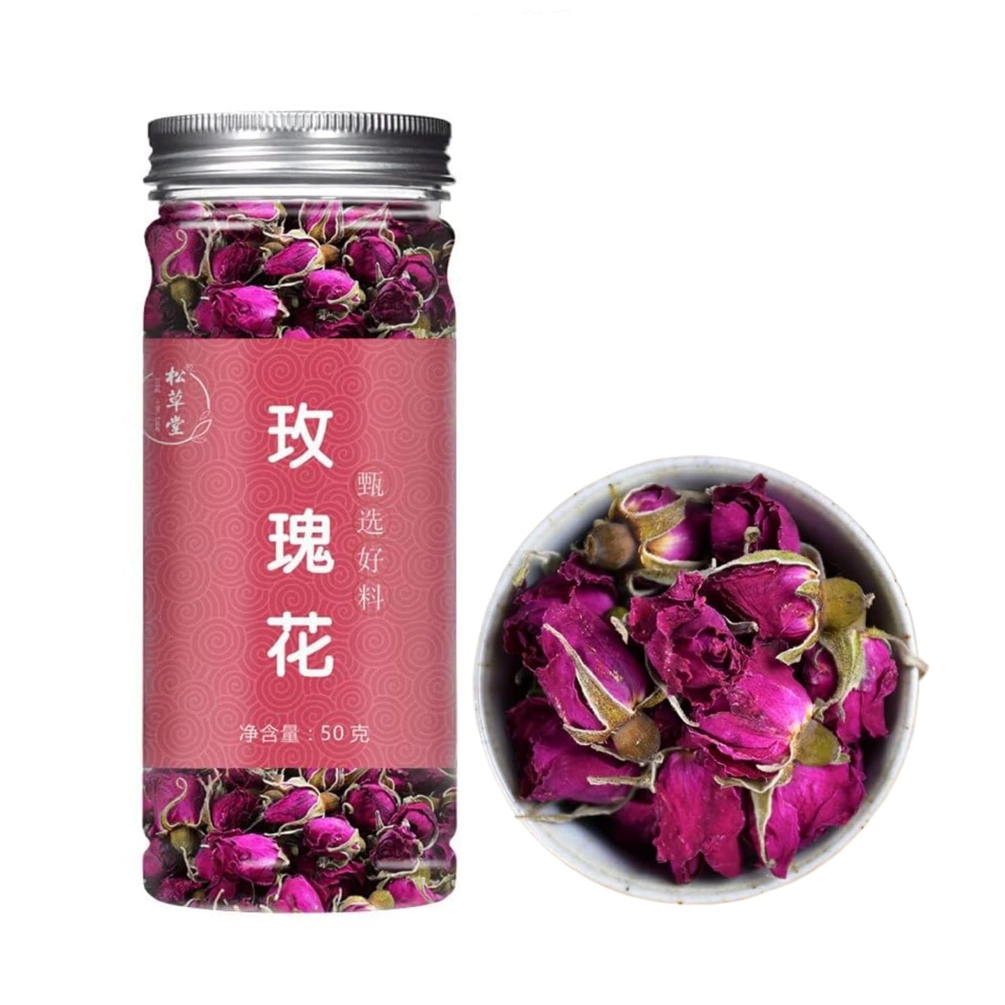 Rose Buds Tea Tin 1.76oz Natural Sun Dried Buds Pingyin Rose Tea Leaf Red Rose Vegan Herbal Tea 50g 平阴玫瑰花茶