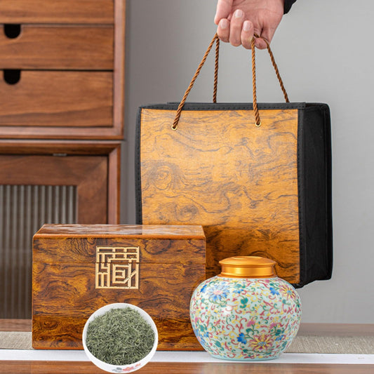 Natural Chinese Tea Mingqian Mao Jian Green Tea Strong Fragrance Small Tender Buds Tea Premium Wooden Box Gift Set 300g 新茶明前毛尖绿茶头采高香小嫩芽茶叶木盒礼盒装送礼300克