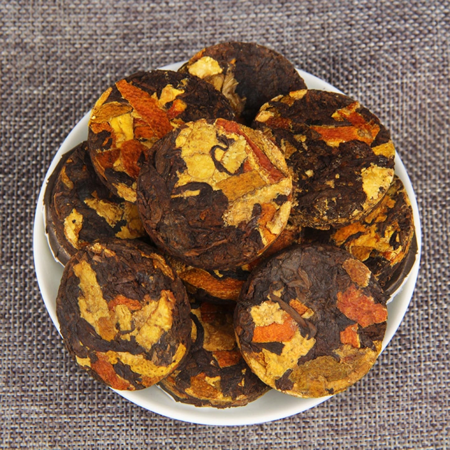 Natural Chenpi Puerh Tea Small Tuo Cha Cake Yunnan Chenpi Ripe Tea 500g Black Tea Small Jade Cake Aged Citrus Puerh Tea Sweet and Smooth 陈皮普洱茶小沱茶饼云南陈皮熟茶叶黑茶小玉饼陈年柑普茶500g