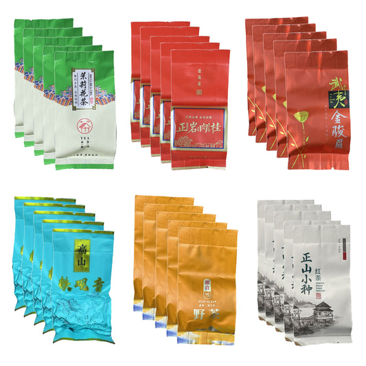 Chinese Tea Premium Combination Tea Bags with Green and Black Tea Assortment 30 Packs of 5g/Bag 正山小种,金骏眉,铁观音, 肉桂, 茉莉花茶,野茶小种 浓香型新茶小包装 袋装5g/Bag