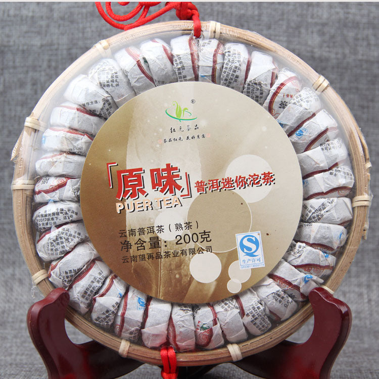 Tea Leaves Puerh Tea Ripe Tea Original Puerh Tuo Tea Mini Tuo Tea Mellow Ripe Tea Chinese Knot Bamboo Plate Tea 200g