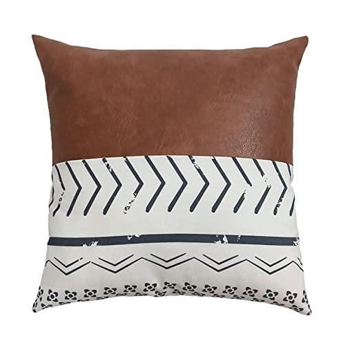 Modern Simple Style PU Splicing Pillow Covers Living Room Sofa Bedroom Bedside Cushion All Season Universal Pillow Covers 18"x18"