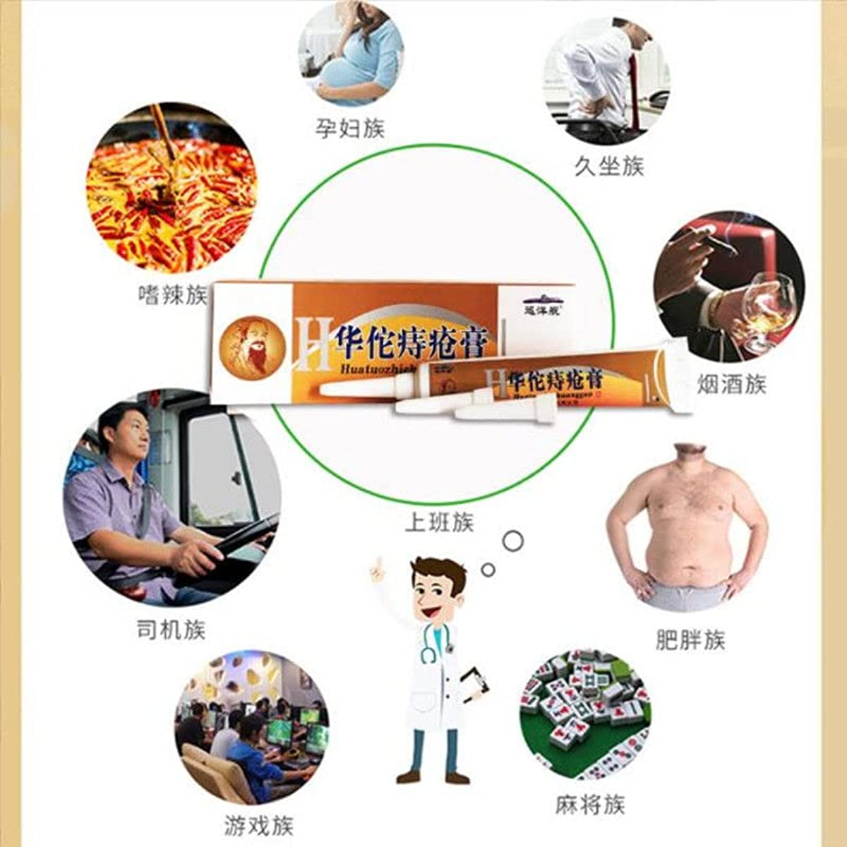 2 Boxes,  HuaTuo Chimese Herbal Hemorrhoids Ointment 20g/Box 痔疮膏