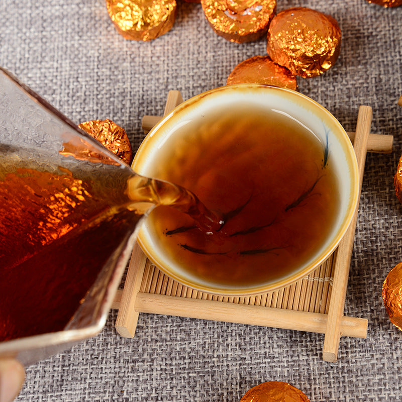 Gnomic Fragrance Small Gold Tuo Pu-erh Tea Ripe Tea Tuo Tea Aged Tea 500g Gold Cake Menghai Ancient Tree Mini Tuo