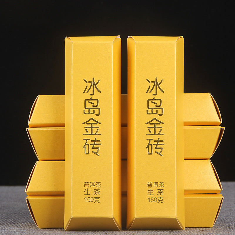 Golden Bar Iceland Gold Brick 150g Puerh Tea Raw Tea Brick Tea Mengku Ancient Tree Pure Material Golden Leaf Flower and Fruit Aroma Green Tea