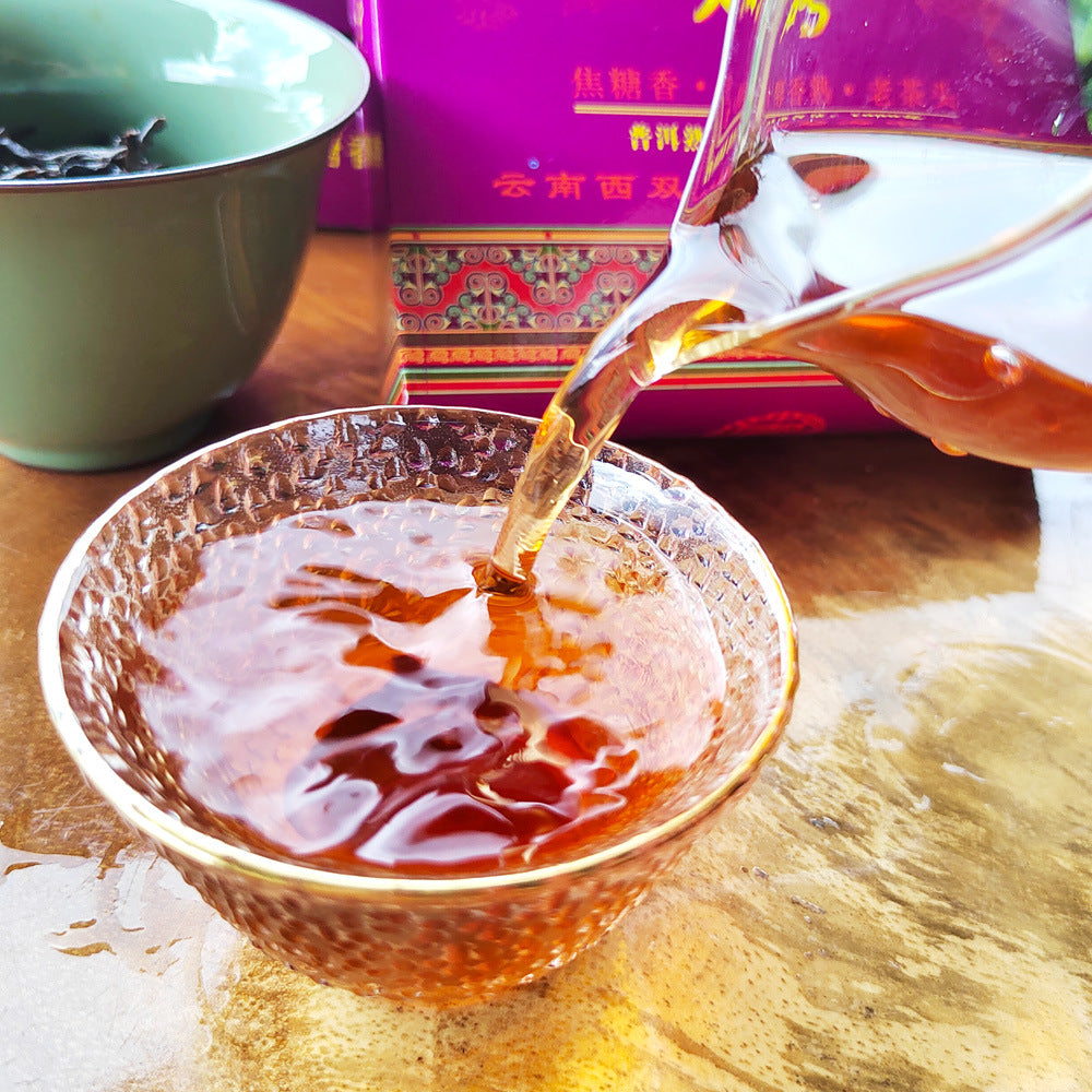 Ripe Puerh Tea Brick 1kg Aged Old Tea Head Ripe Puerh Tea Brick Brown Mountain QiaoMu Purple Gold Brick Black Tea