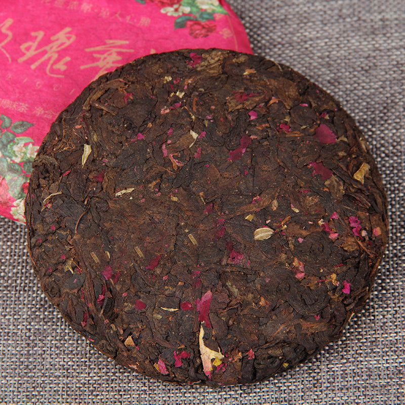 Pu'er Tea Ripe Tea Rose Pu Ripe Tea Cake Pu'er + Rose Aged Floral Combination Tea Cake 100g