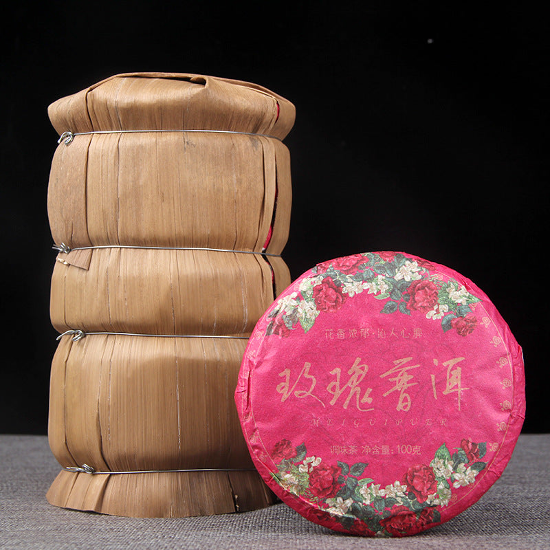 Pu'er Tea Ripe Tea Rose Pu Ripe Tea Cake Pu'er + Rose Aged Floral Combination Tea Cake 100g