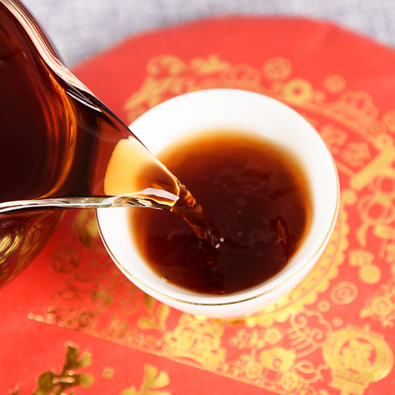 Yunnan Big-leaf Sun-dried Ancient Tree Tea Pu-erh Tea Zodiac Cake 357g Ripe Cake Black Tea Brown Mountain Raw Material Pu-erh Ripe Tea