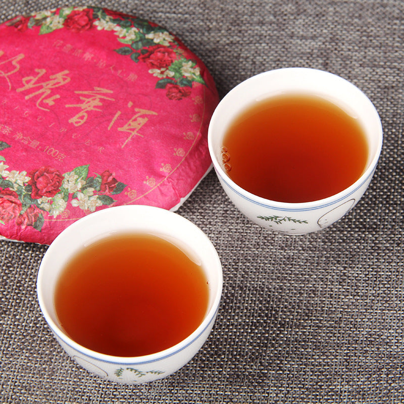 Pu'er Tea Ripe Tea Rose Pu Ripe Tea Cake Pu'er + Rose Aged Floral Combination Tea Cake 100g
