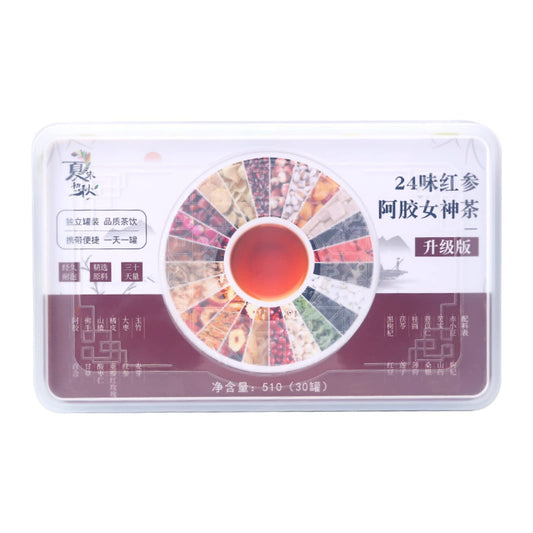 Chinese Herbal Tea Small Cans of Red Ginseng, Cinnamon, Rose, Etc, 24 Kinds of Herbal Tea Combinations of Flower Tea  24味红参阿胶女神茶升级款小罐红参桂圆玫瑰养气茶