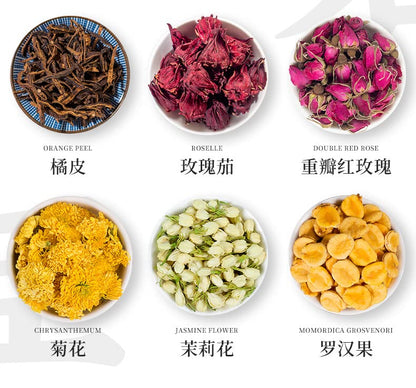 Rose Jasmine Natural Roselle Flower Tea 105g (3.70oz) 15 Cans of Health Tea Flower Tea Small Cans of Tea Bags Combination Chinese Herbal Tea 玫瑰茉莉洛神茶 15罐装养生茶 花茶 代用茶小罐装茶包