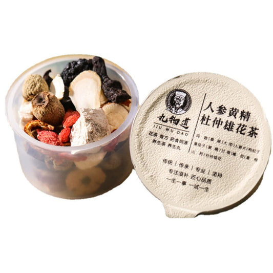 Chinese Ginseng Huangjing Flowering Tea Small Pot Tea Non-GMO Herbal Tea Health Care Flower Tea 人参黄精杜仲雄花茶