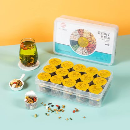 Health Tea 300g (10.58oz) Flower Tea 15 Cans, Small Cans of Tea Packaging Portable Flower Tea Combination Chinese Herbal Tea  菊苣栀子葛根茶 15罐小罐茶包装