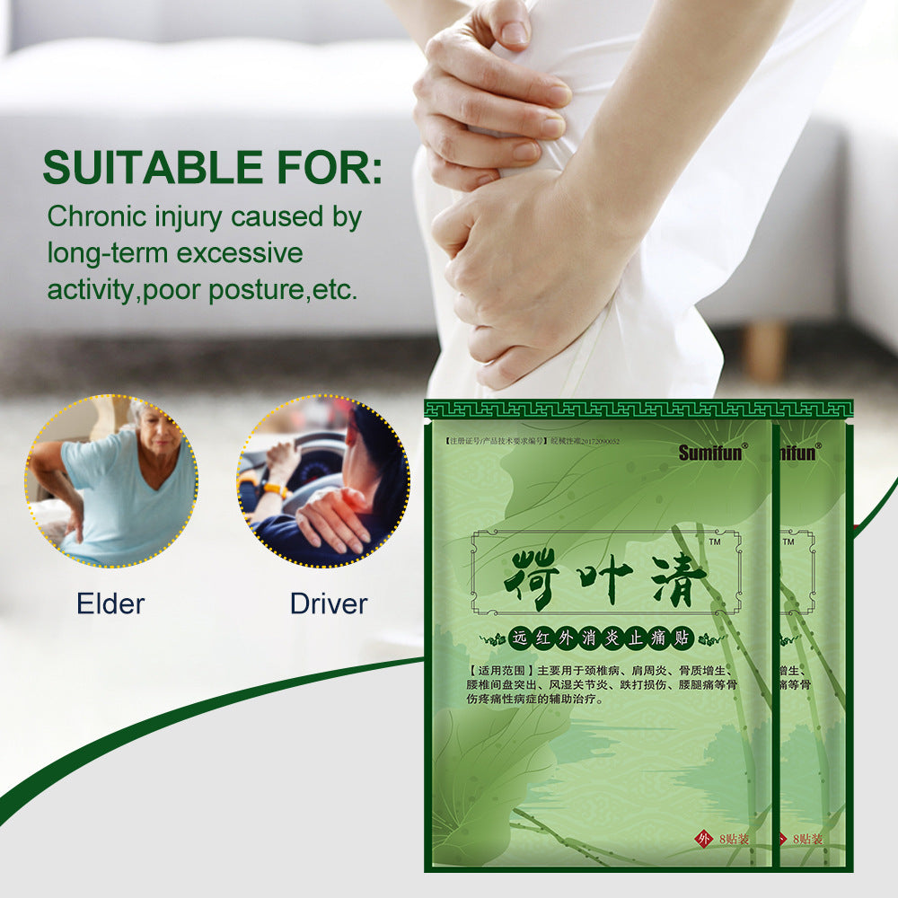 3 Packs, Rheumatoid arthritis, bruises, lumbago, etc. Anti-inflammatory and pain relief Lotus Leaf Clear Paste (8pcs/bag)*3 荷叶清贴外用膏贴1包/8贴