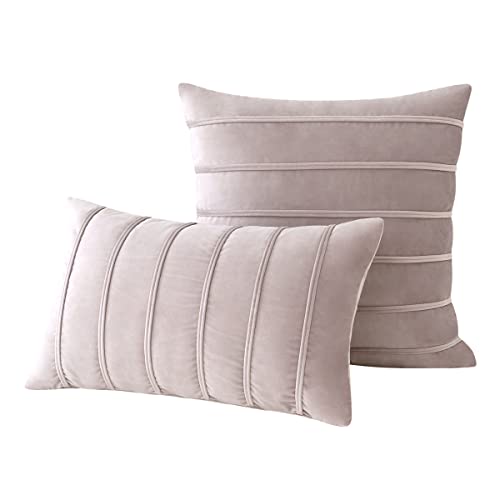 Velvet Vertical Strap Ins Wind Nordic Binding Technology Pillow Cushion Cases Pack of 2 Pillowcases for Sofa Bedroom Couch Car Pillow Covers