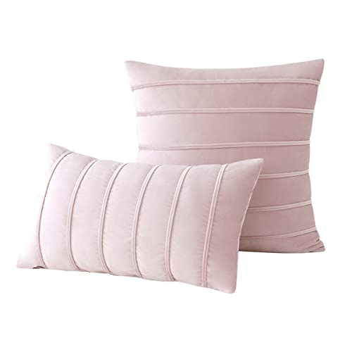 Pack of 2 Home Decor 18x18 Inch Velvet Vertical Strap Nordic Style Binding Technology Pillow Cushion Cases Soft Velvet Square Throw Pillow Covers