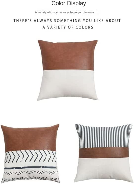 Modern Simple Style PU Splicing Pillow Covers Living Room Sofa Bedroom Bedside Cushion All Season Universal Pillow Covers 18"x18"