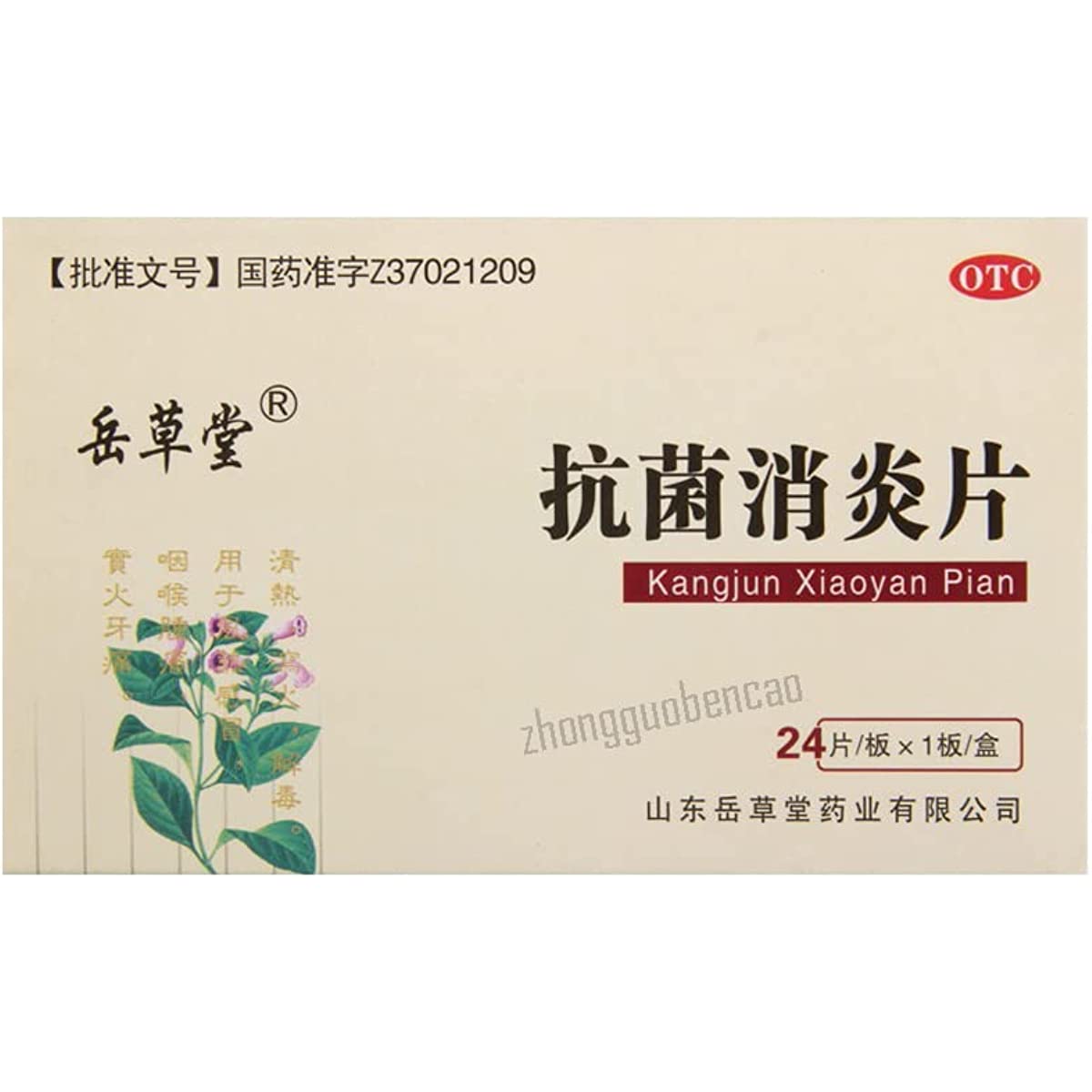 1 Box, Kangjun Xiaoyan Pian 24 Tablets / Box 抗菌消炎片