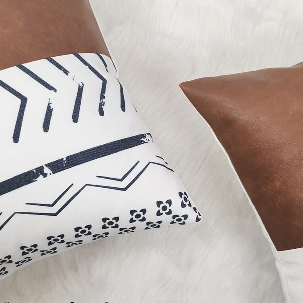 Modern Simple Style PU Splicing Pillow Covers Living Room Sofa Bedroom Bedside Cushion All Season Universal Pillow Covers 18"x18"