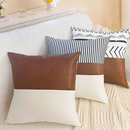 Modern Simple Style PU Splicing Pillow Covers Living Room Sofa Bedroom Bedside Cushion All Season Universal Pillow Covers 18"x18"