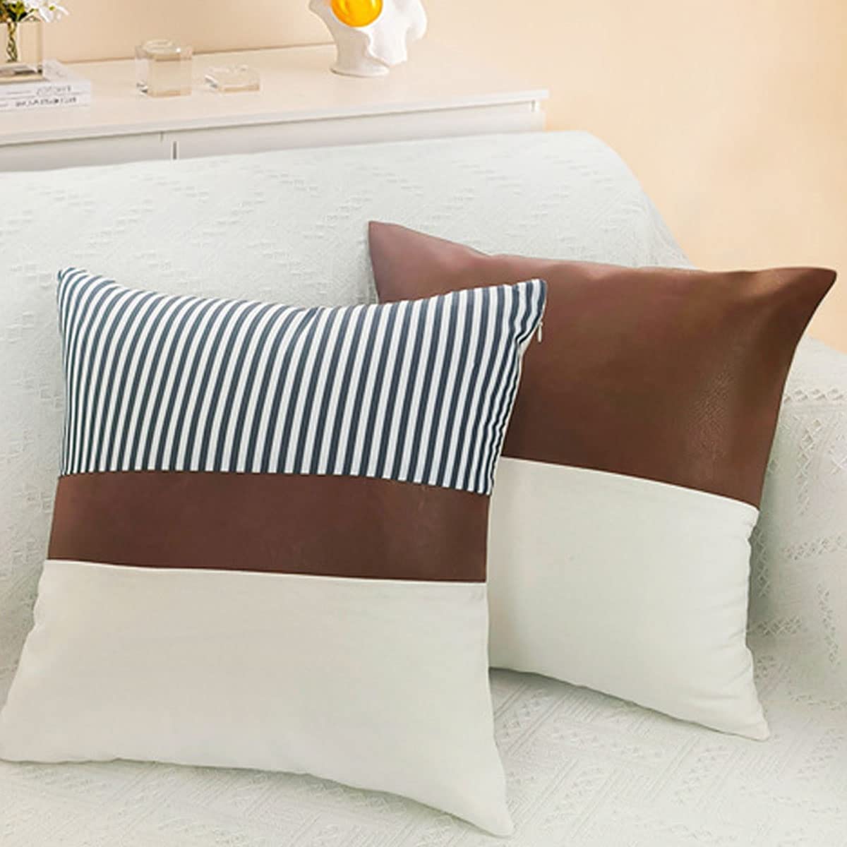 Modern Simple Style PU Splicing Pillow Covers Living Room Sofa Bedroom Bedside Cushion All Season Universal Pillow Covers 18"x18"