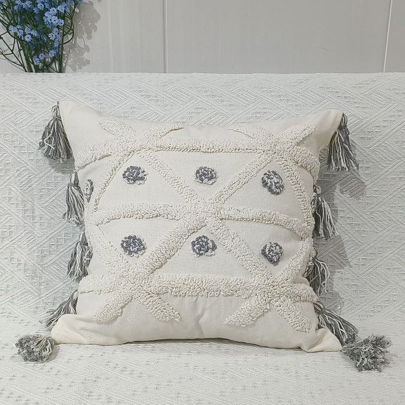 Bohemia Nordic ins Style Pillow Sofa Tufted Cushion Cover Tassel Pillow Cover Embroidered Waist Pillow Cover Decorative Pillow Covers 18x18