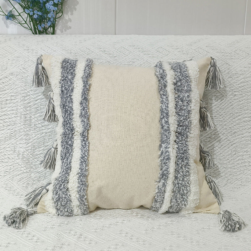 Bohemia Nordic ins Style Pillow Sofa Tufted Cushion Cover Tassel Pillow Cover Embroidered Waist Pillow Cover Decorative Pillow Covers 18x18